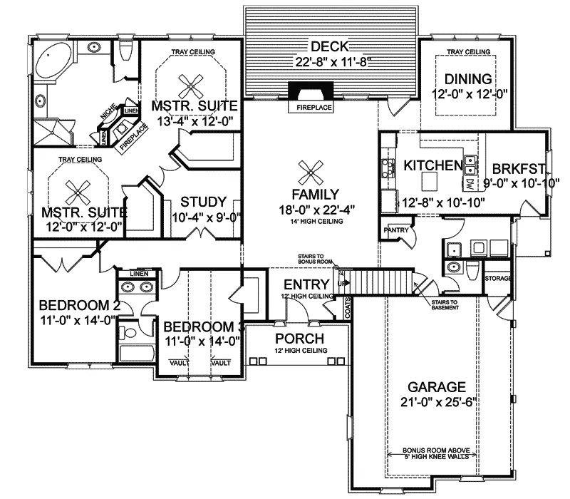 Southern House Plan First Floor - Stovall Park Brick Ranch Home 013D-0100 - Shop House Plans and More