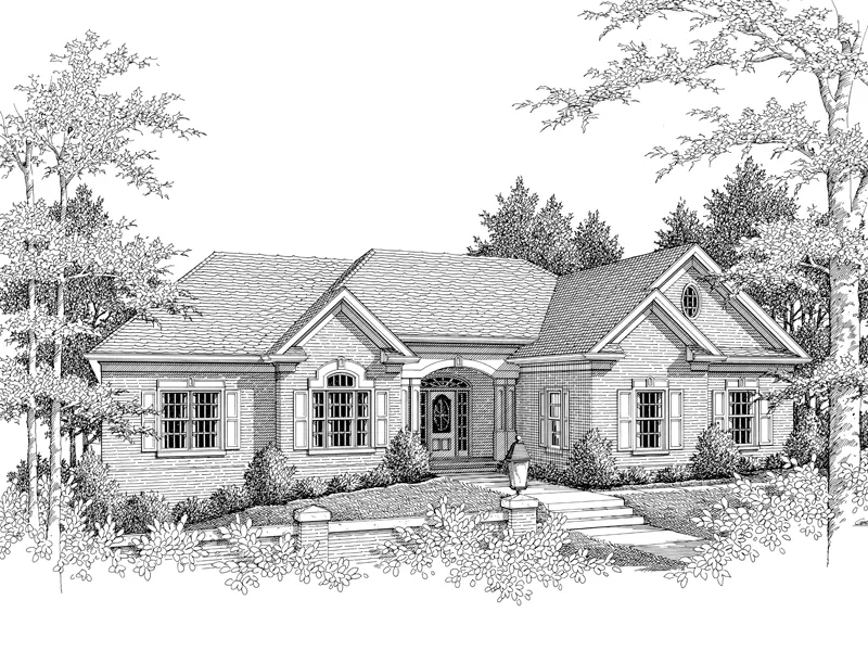 Traditional House Plan Front Image of House - Stovall Park Brick Ranch Home 013D-0100 - Shop House Plans and More