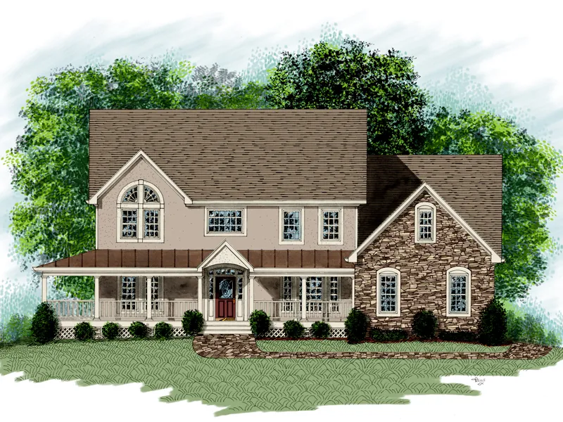 Country Style Two-Story With Stone Accent Wall