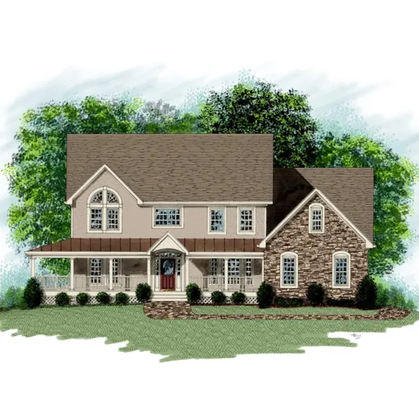 Country Style Two-Story With Stone Accent Wall