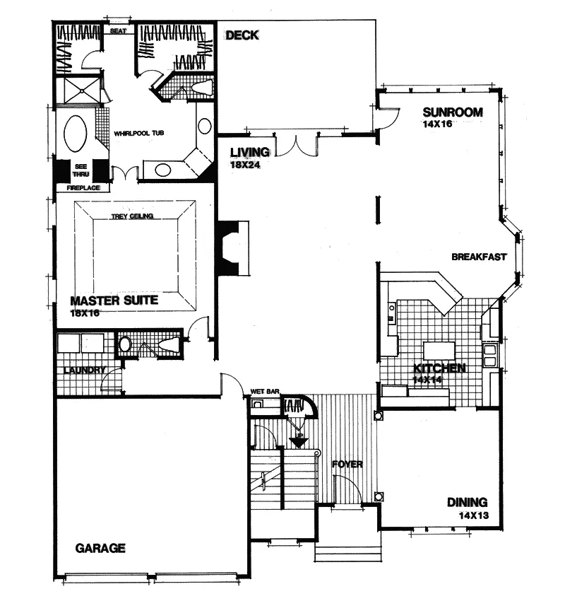 Sunbelt House Plan First Floor - Graysville European Home 013D-0118 - Search House Plans and More