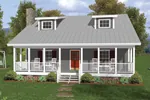 One And A Half Story Home With Deep Covered Porch And Twin Dormers