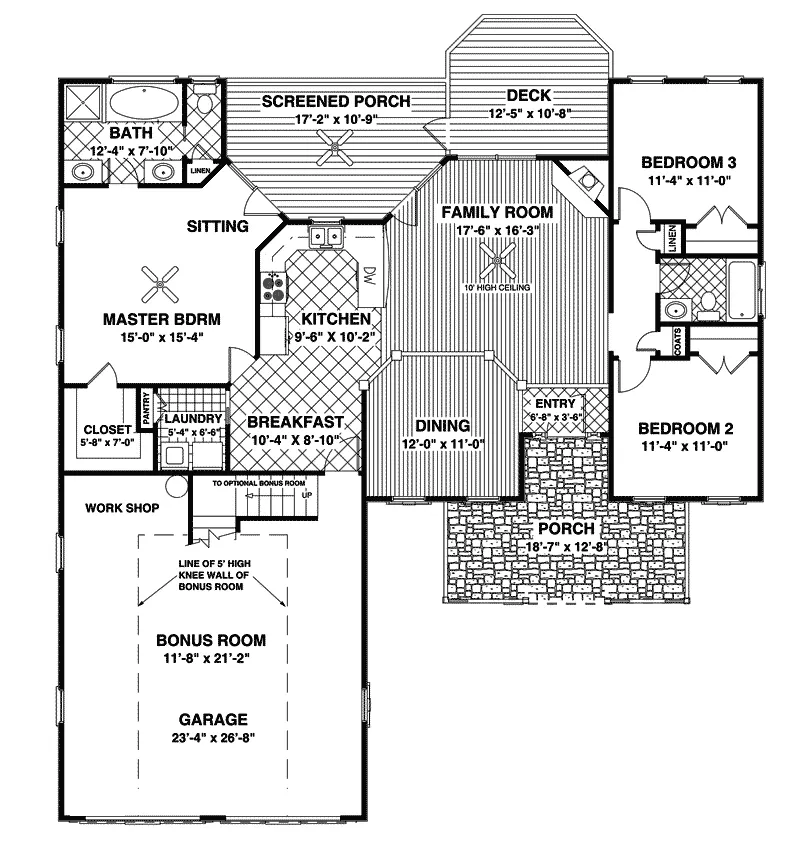 Southern House Plan First Floor - Martin House Ranch Home 013D-0134 - Shop House Plans and More