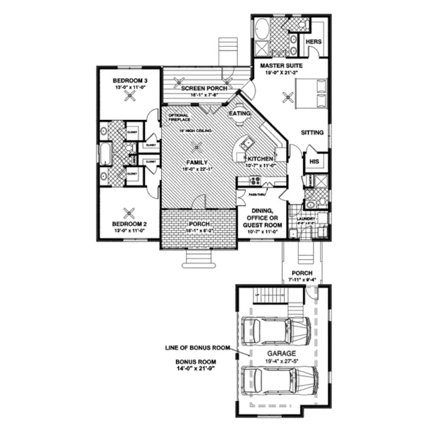 Ranch House Plan First Floor - Auburn Craftsman Home 013D-0148 - Search House Plans and More