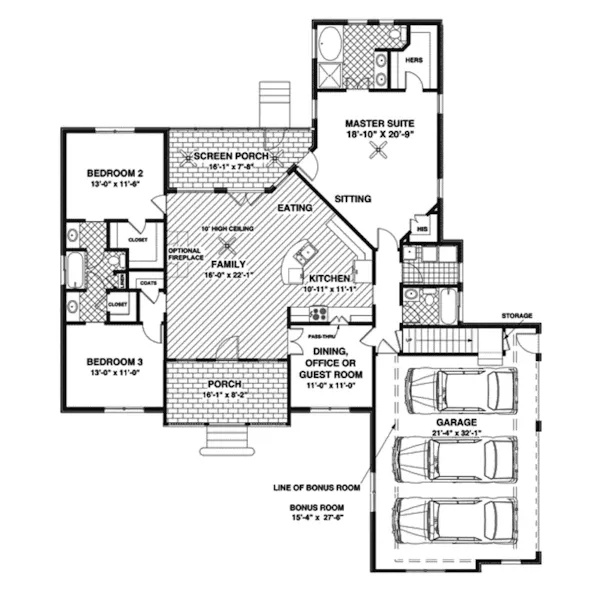 Bungalow House Plan First Floor - Sand Hill Craftsman Ranch Home 013D-0151 - Shop House Plans and More