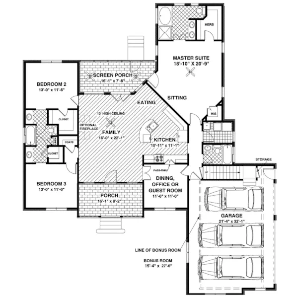 Country House Plan First Floor - Woostock Ranch Home 013D-0155 - Shop House Plans and More