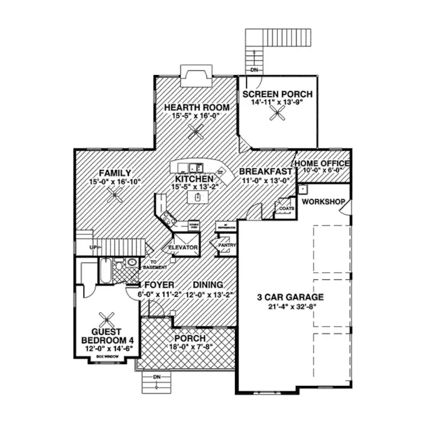 Arts & Crafts House Plan First Floor - Dawson Pass Craftsman Home 013D-0158 - Search House Plans and More