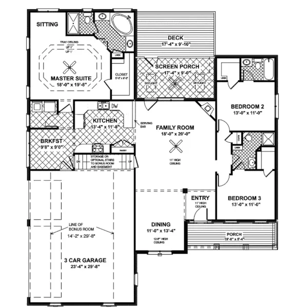 Ranch House Plan First Floor - Buchanan European Ranch Home 013D-0160 - Search House Plans and More