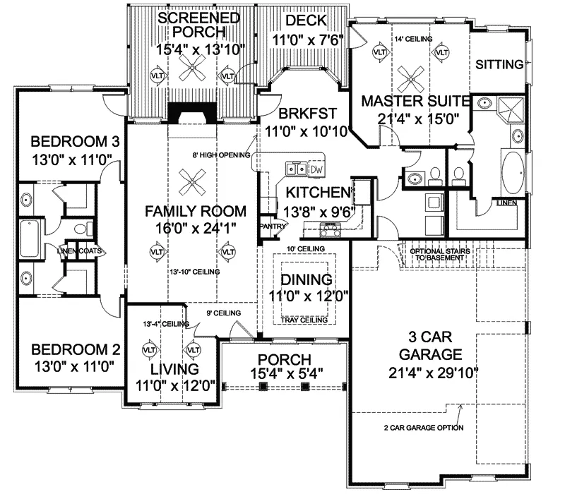 Ranch House Plan First Floor - Ridgegrove Traditional Home 013D-0177 - Shop House Plans and More