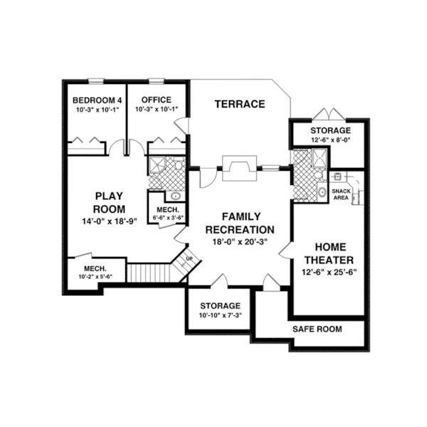 Traditional House Plan Lower Level Floor - Kendrick Mill Craftsman Home 013D-0180 - Search House Plans and More