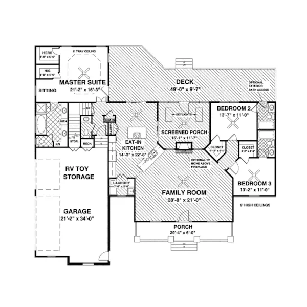 Waterfront House Plan First Floor - Corinth Country Home 013D-0181 - Search House Plans and More