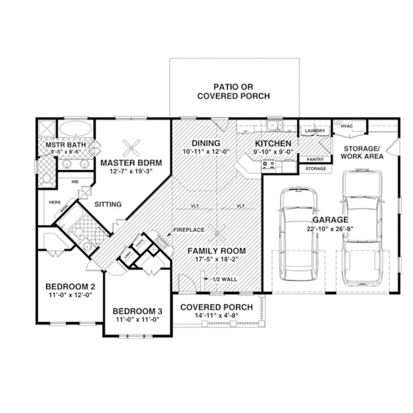 Shingle House Plan First Floor - Koch Creek Country Home 013D-0198 - Search House Plans and More