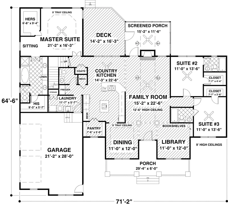 Craftsman House Plan First Floor - Cricket Creek Country Home 013D-0201 - Search House Plans and More