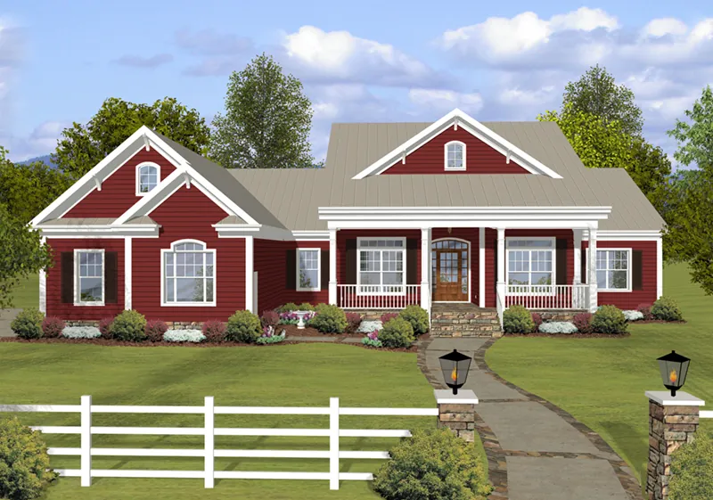 Ranch House Plan Front of Home - Cricket Creek Country Home 013D-0201 - Search House Plans and More