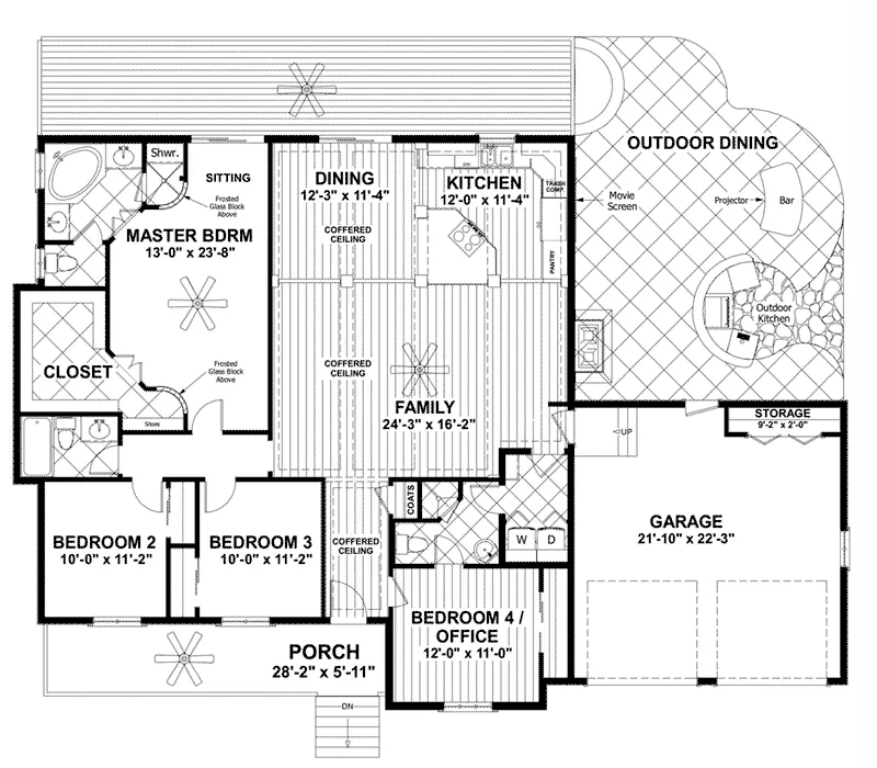 Craftsman House Plan First Floor - Whitfield Lane Ranch Home 013D-0205 - Shop House Plans and More
