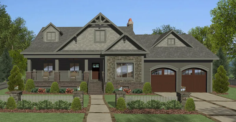 Craftsman House Plan Front of Home - Whitfield Lane Ranch Home 013D-0205 - Shop House Plans and More