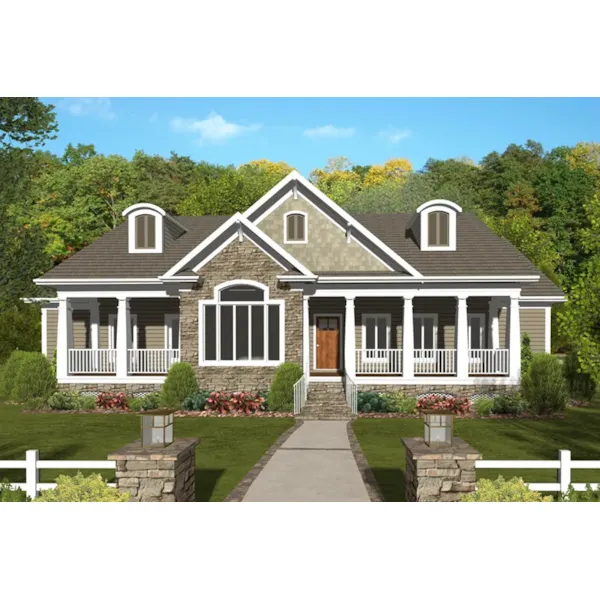 Shingle House Plan Front of Home - Dansby Country Ranch Home 013D-0206 - Search House Plans and More