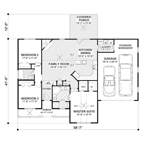 Arts & Crafts House Plan First Floor - Hutchinstone Ranch Home 013D-0209 - Shop House Plans and More