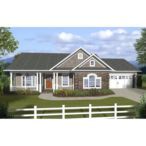 Arts & Crafts House Plan Front of Home - Hutchinstone Ranch Home 013D-0209 - Shop House Plans and More