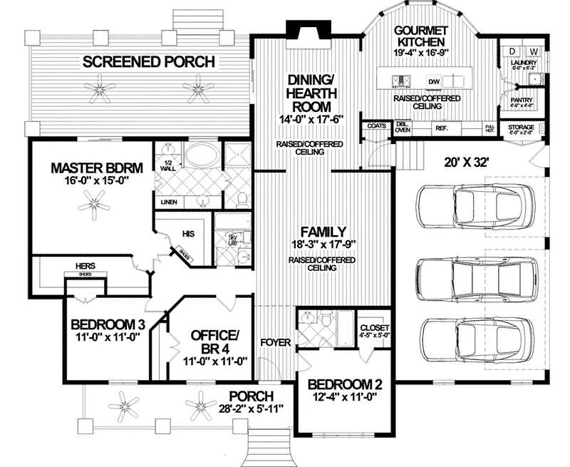 Ranch House Plan First Floor - Tucker Hill Craftsman Home 013D-0214 - Shop House Plans and More