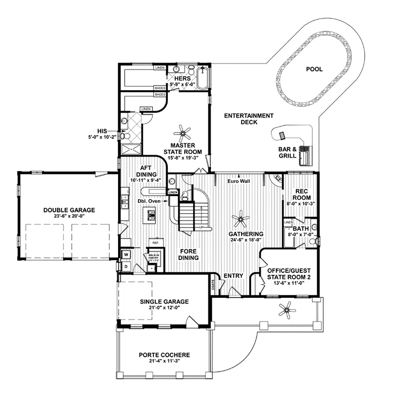 Craftsman House Plan First Floor - Surfside Coastal Home 013D-0215 - Shop House Plans and More