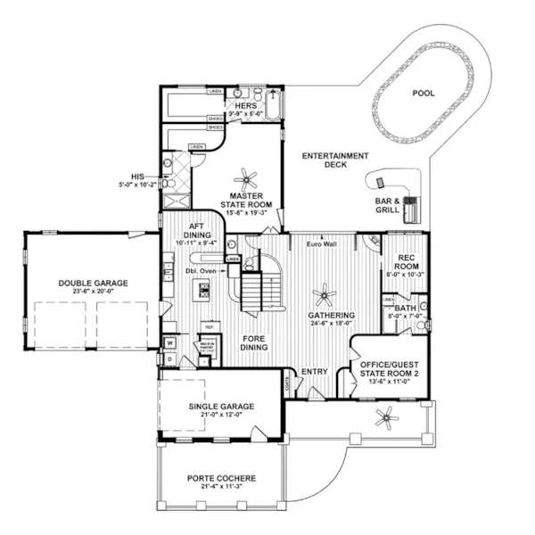 Country House Plan First Floor - Surfside Coastal Home 013D-0215 - Shop House Plans and More