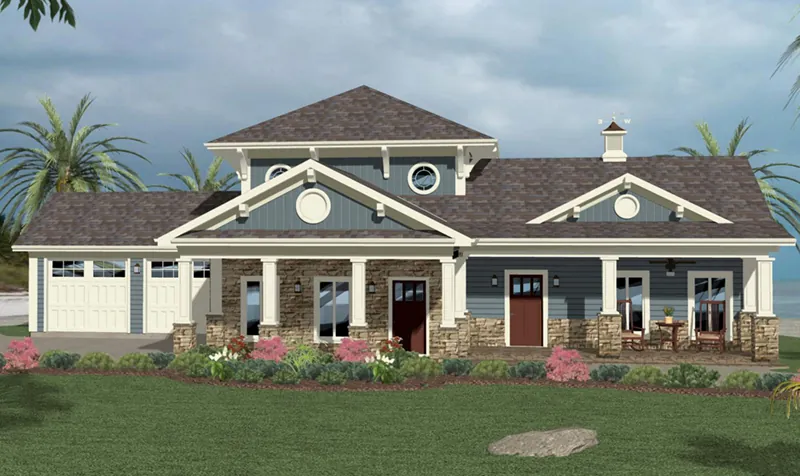 Arts & Crafts House Plan Front of Home - Surfside Coastal Home 013D-0215 - Shop House Plans and More