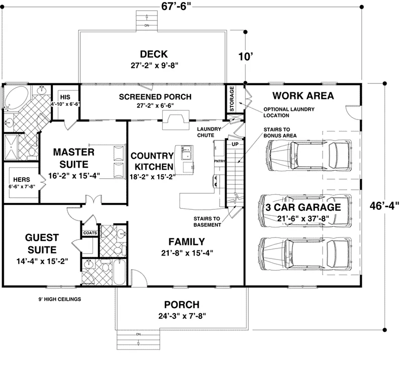Mountain House Plan First Floor - Brookwood Hill Ranch Home 013D-0218 - Search House Plans and More