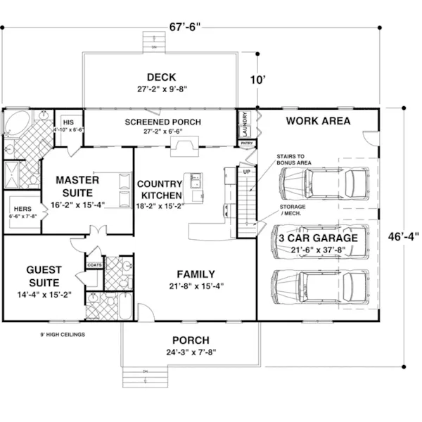 Ranch House Plan First Floor - Somerset Hill Ranch Home 013D-0219 - Shop House Plans and More