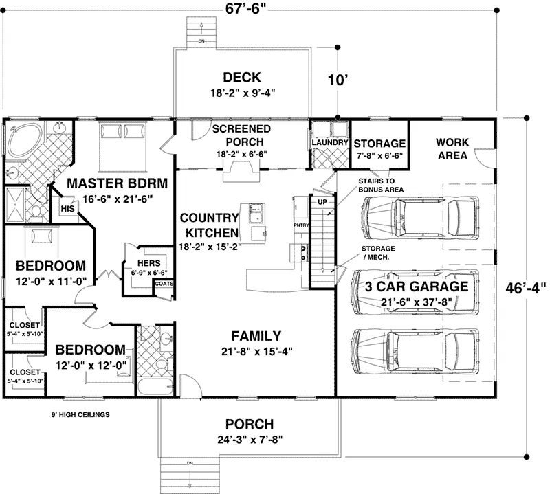 Lake House Plan First Floor - Larkspur Lane Ranch Home 013D-0220 - Shop House Plans and More