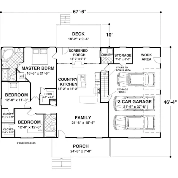 Lake House Plan First Floor - Larkspur Lane Ranch Home 013D-0220 - Shop House Plans and More