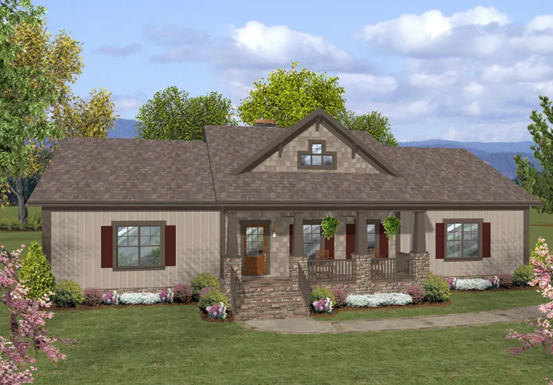 Waterfront House Plan Front of Home - Larkspur Lane Ranch Home 013D-0220 - Shop House Plans and More