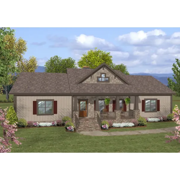 Lake House Plan Front of Home - Larkspur Lane Ranch Home 013D-0220 - Shop House Plans and More