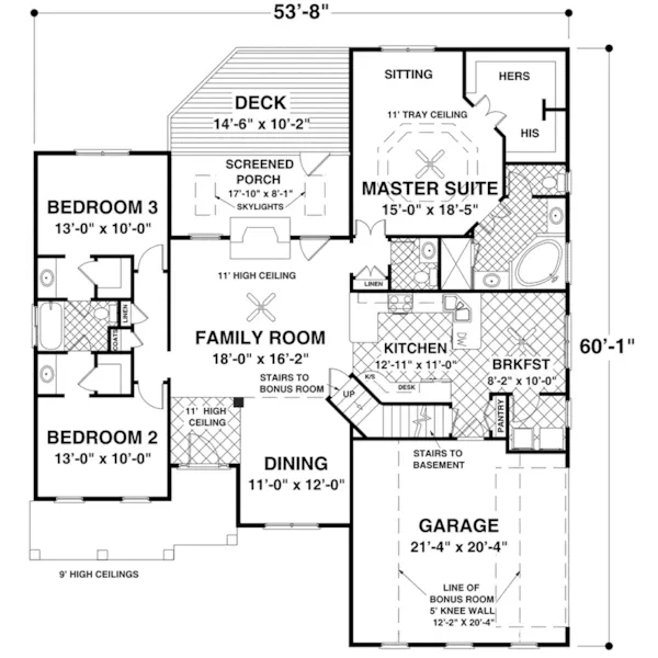 Shingle House Plan First Floor - Maplecrest Ranch Home 013D-0226 - Shop House Plans and More