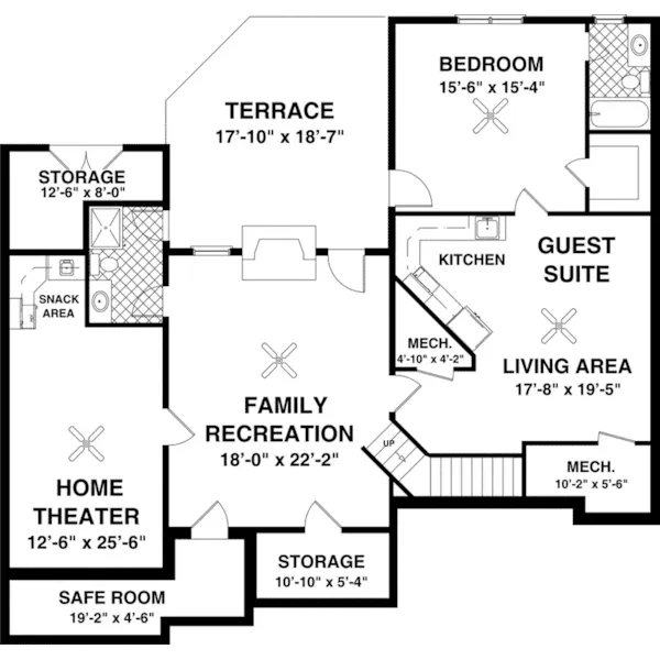 Shingle House Plan Lower Level Floor - Maplecrest Ranch Home 013D-0226 - Shop House Plans and More