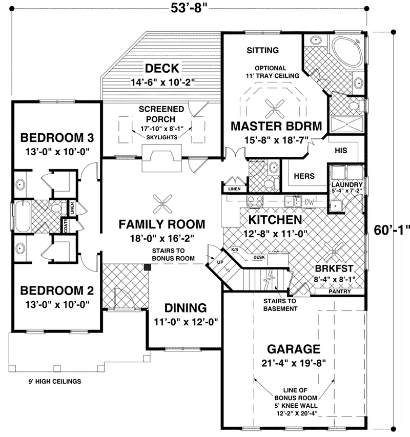 Vacation House Plan First Floor - Fincastle Hill Ranch Home 013D-0227 - Search House Plans and More
