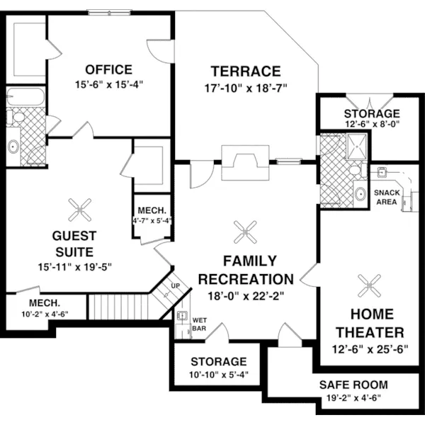 Lower Level Floor - Olde Forge Craftsman Home 013D-0228 - Shop House Plans and More