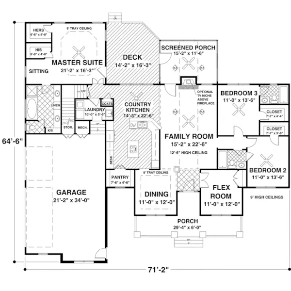 Country House Plan First Floor - Kempsville One-Story Home 013D-0235 - Search House Plans and More