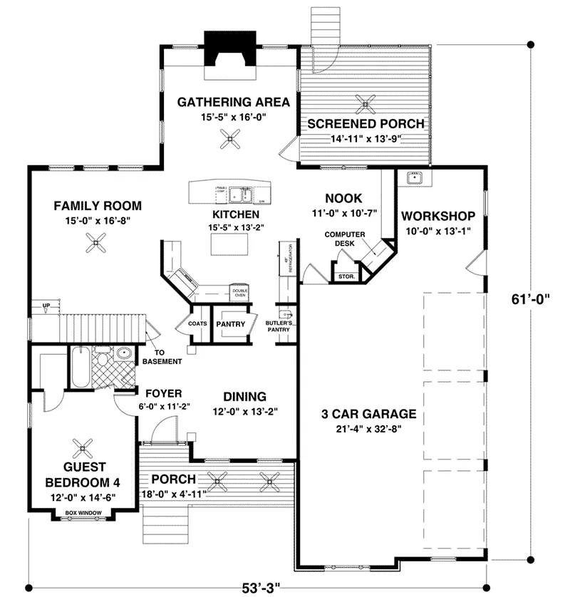 Ranch House Plan First Floor - Stone Crest French Country Home 013D-0242 - Shop House Plans and More