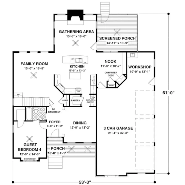 Rustic House Plan First Floor - Stone Crest French Country Home 013D-0242 - Shop House Plans and More