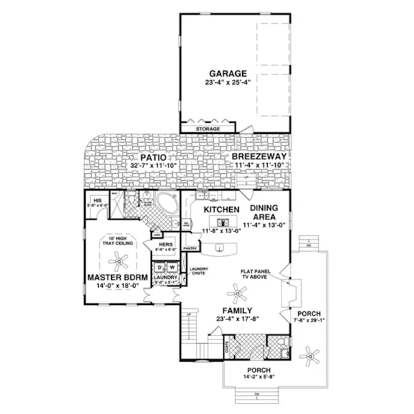 Modern House Plan First Floor - Sunrise Path Country Home 013D-0250 - Shop House Plans and More