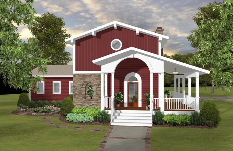 Modern Farmhouse Plan Front of Home - Sunrise Path Country Home 013D-0250 - Shop House Plans and More