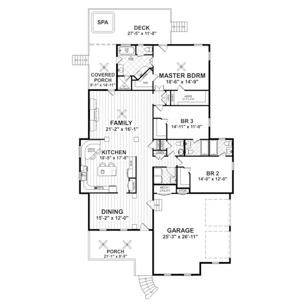 Ranch House Plan First Floor - Treyburn Ranch Home 013D-0251 - Shop House Plans and More