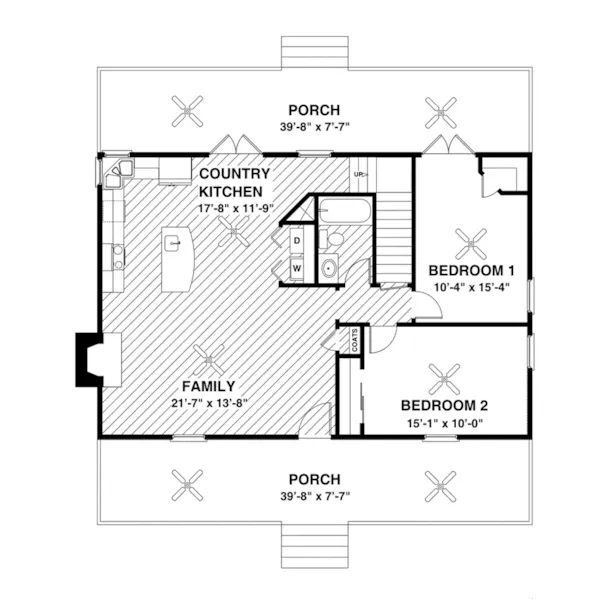 Cabin & Cottage House Plan First Floor - Raft Creek Country Home 013D-0253 - Shop House Plans and More