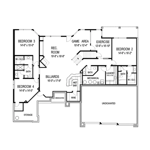 Prairie House Plan Lower Level Floor - Sidney Field Modern Home 013S-0011 - Shop House Plans and More