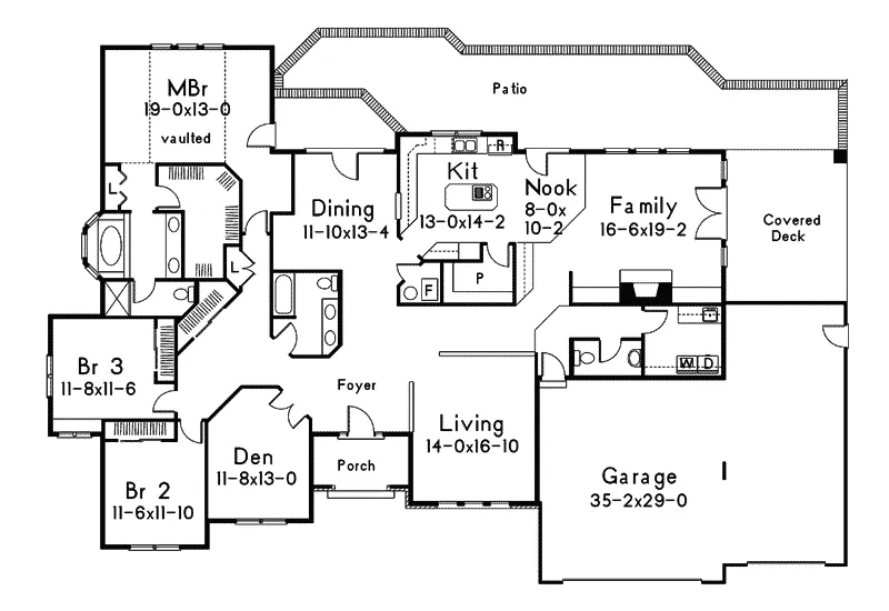 Contemporary House Plan First Floor - Summersville Ranch Home 014D-0003 - Shop House Plans and More