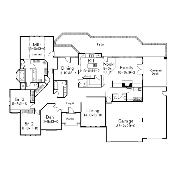 Contemporary House Plan First Floor - Summersville Ranch Home 014D-0003 - Shop House Plans and More