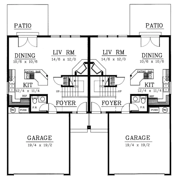 Multi-Family House Plan First Floor - Denham Residential Duplex 015D-0024 - Search House Plans and More