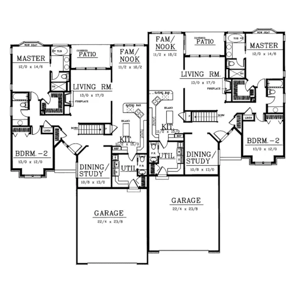 Traditional House Plan First Floor - Augusta Pond Ranch Duplex 015D-0034 - Search House Plans and More