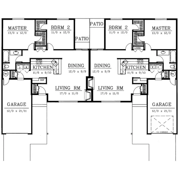 Ranch House Plan First Floor - Warson Woods Ranch Duplex 015D-0036 - Shop House Plans and More